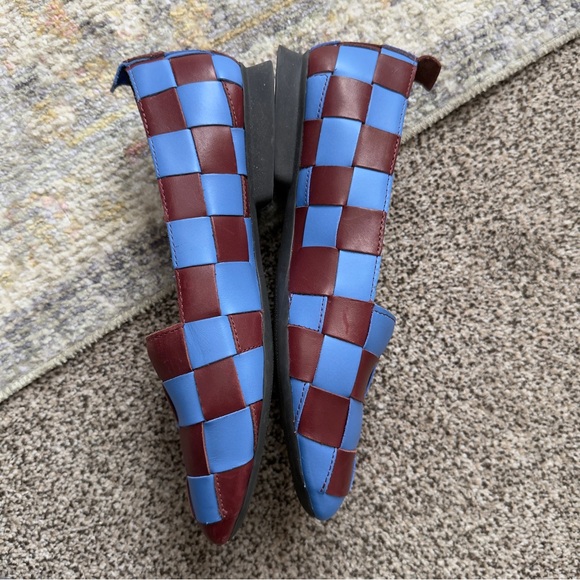 Camper Twins Blue & Brown Check Ballet Flats - Picture 7 of 8